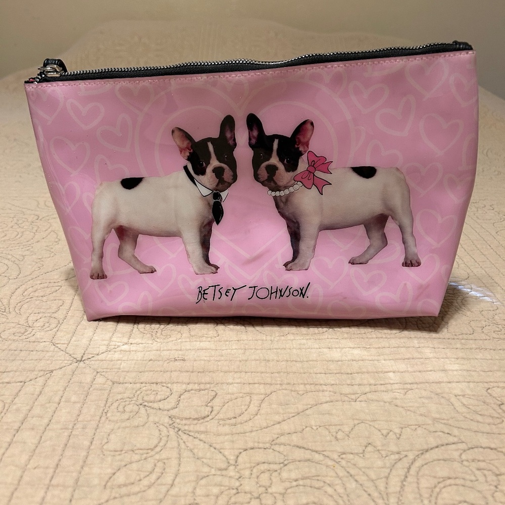 Betsy Johnson French Bulldogs Wristlet Makeup Bag